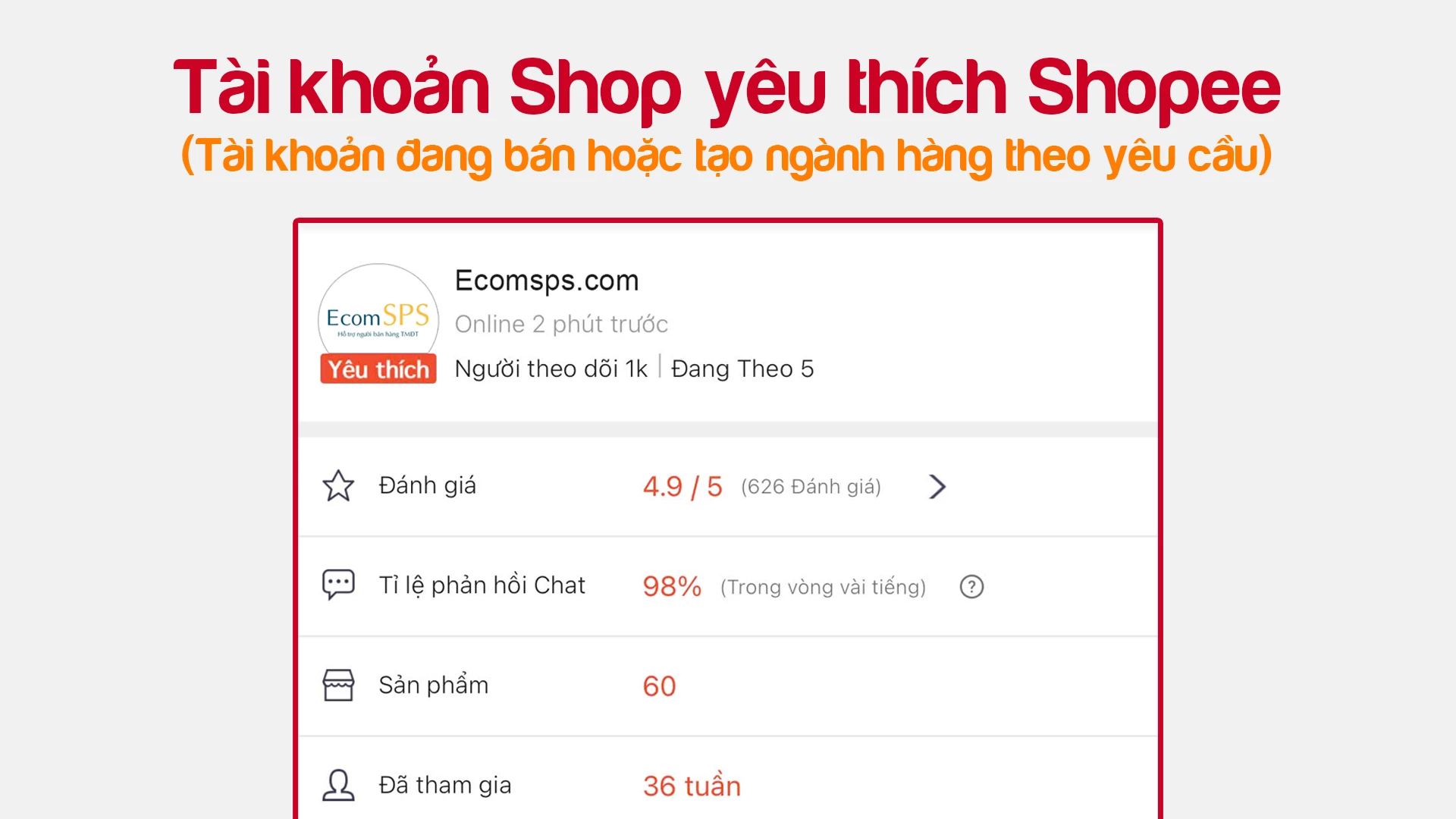 Tài khoản shop yêu thích Shopee